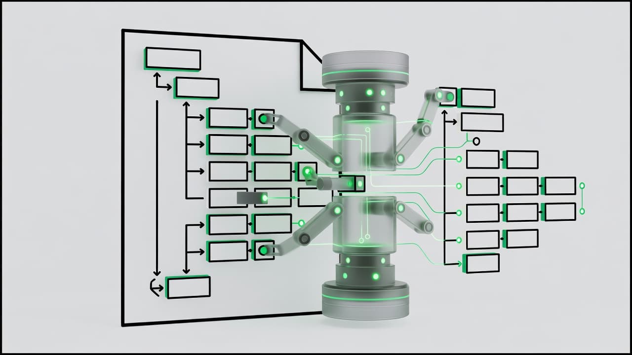 A stylized graphic depicts abstract HTML blocks being organized by a digital tool. Bright emerald accents highlight the interconnected nodes against a crisp, neutral background, emphasizing the systematic nature of parsing.